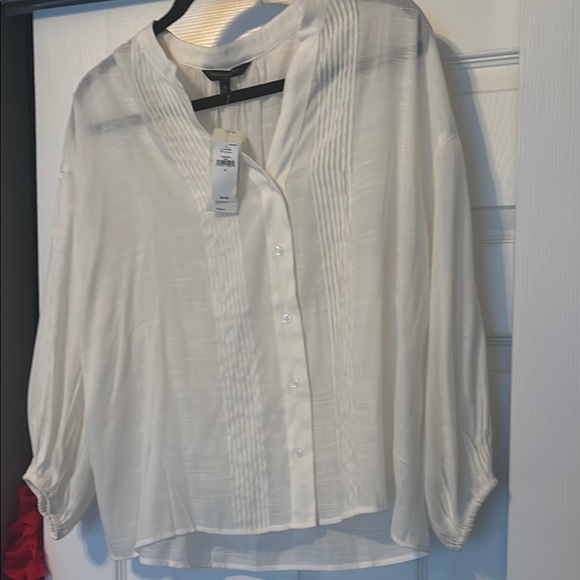 Nwt Banana Republic White Pleated 3/4 Sleeve Blouse nwt - Picture 6 of 6